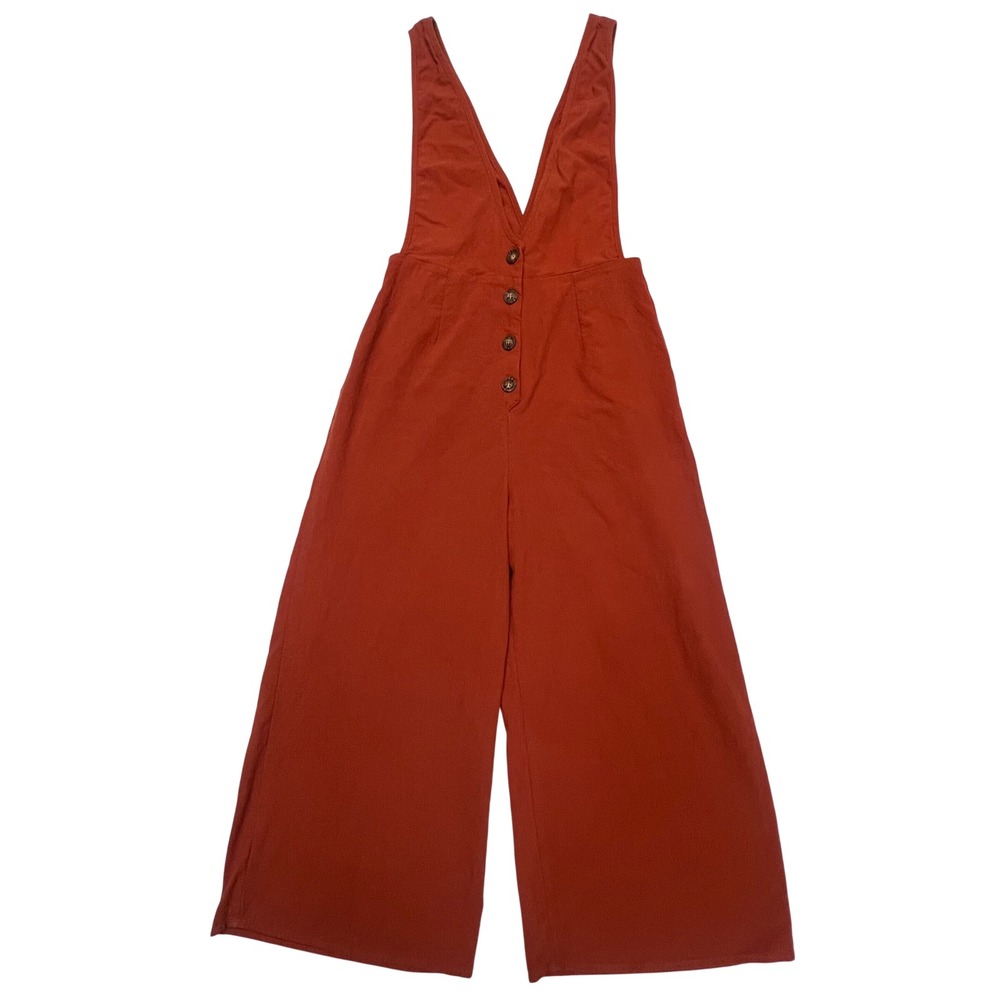 Sienna Sky Terracotta Rust 100% Cotton Wide Leg Button Front Boho Jumpsuit S - Picture 2 of 8